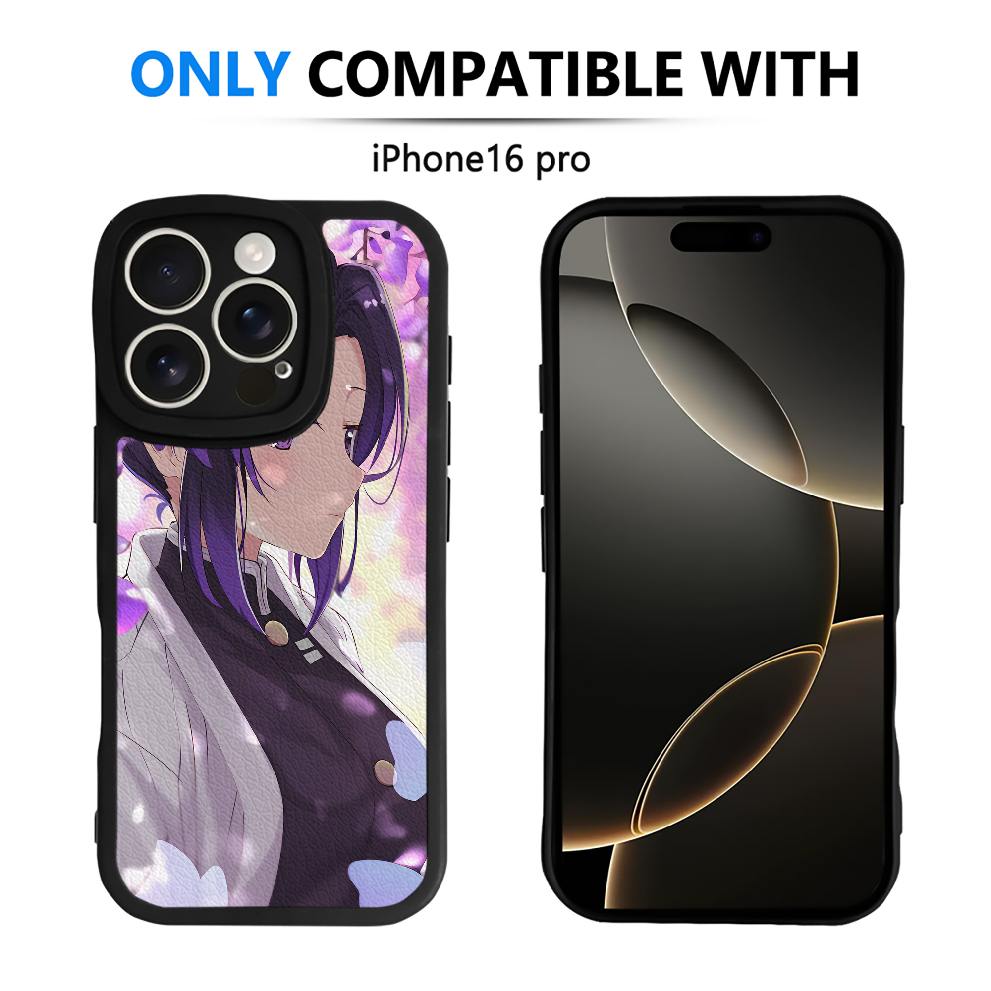 （画像用） 鬼滅の刃（きめつのやいば）蟲柱-胡蝶 しのぶ／こちょう しのぶ Kochou Shinobu 【iPhone 16シリーズ対応】シリコンスマホケース（レザー調） 材質：シリコン